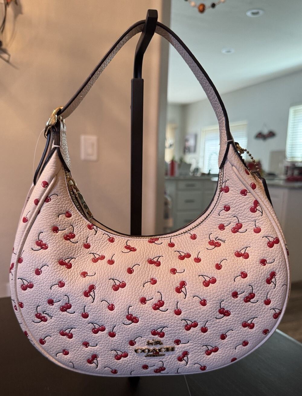 NWT Coach Emily Shoulder Bag With Cherry Print Chalk White Leather